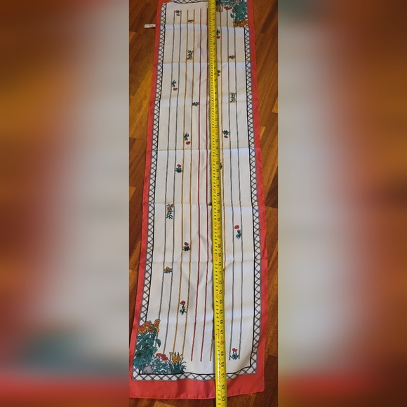 VINTAGE 60s Floral Striped Scarf 100% Polyester/ Made in Italy Garden Design - Picture 4 of 11